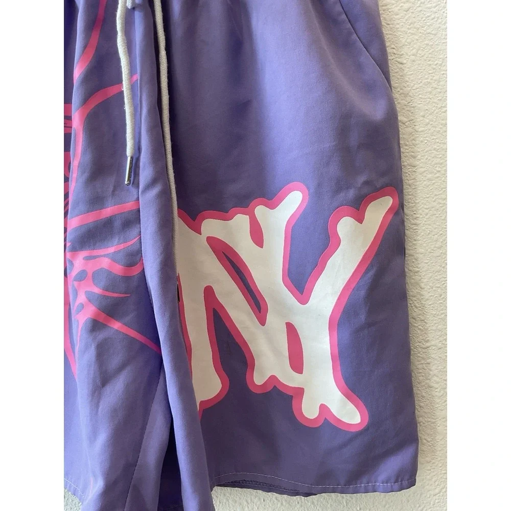 ROMWE Prep Guys Pink, White & Blue Drawstring Shorts (S)